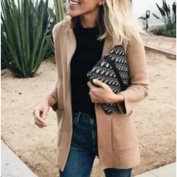 J. CREW Sophie Open Front Sweater Blazer Tan Camel {Y37} - Picture 4 of 10